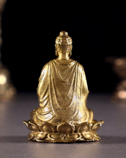 Miniature Meditating Buddha on Lotus | 1.5" (3.8 cm) Pure Bronze Panchaloha Idol - Budhshiv.com