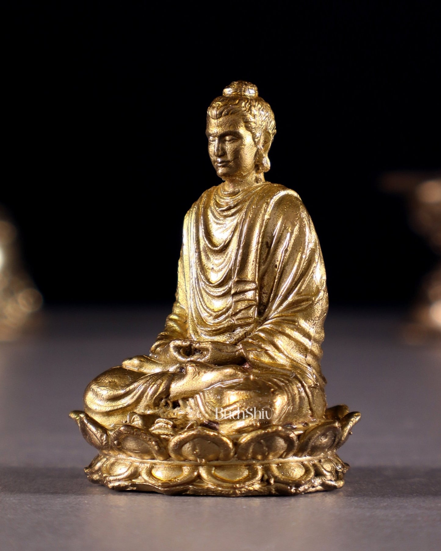 Miniature Meditating Buddha on Lotus | 1.5" (3.8 cm) Pure Bronze Panchaloha Idol - Budhshiv.com