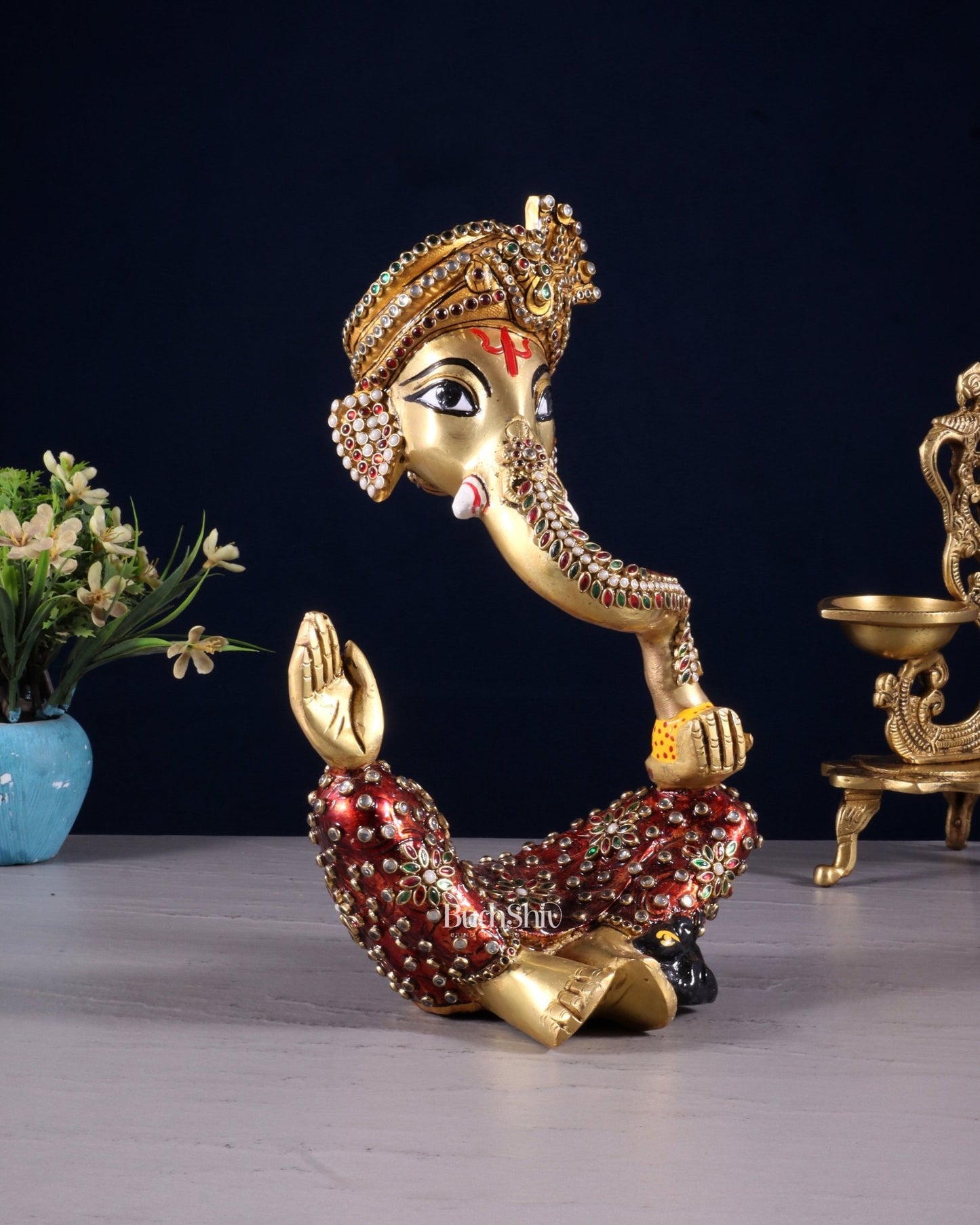 Modern Abstract Pagdi Ganesha Idol – Brass Sculpture with Laakh Meenakari & Turban Design - Budhshiv.com