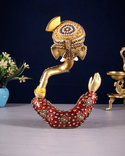 Modern Abstract Pagdi Ganesha Idol – Brass Sculpture with Laakh Meenakari & Turban Design - Budhshiv.com