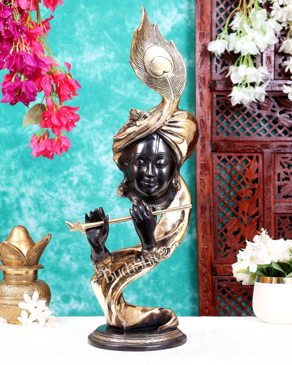 Modern Krishna Brass Idol Showpiece 20 inch black tone - Budhshiv.com