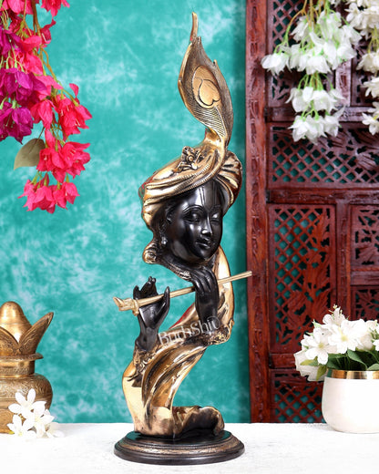 Modern Krishna Brass Idol Showpiece 20 inch black tone - Budhshiv.com
