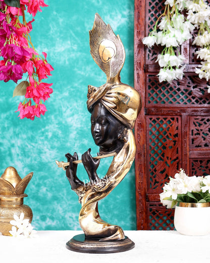 Modern Krishna Brass Idol Showpiece 20 inch black tone - Budhshiv.com