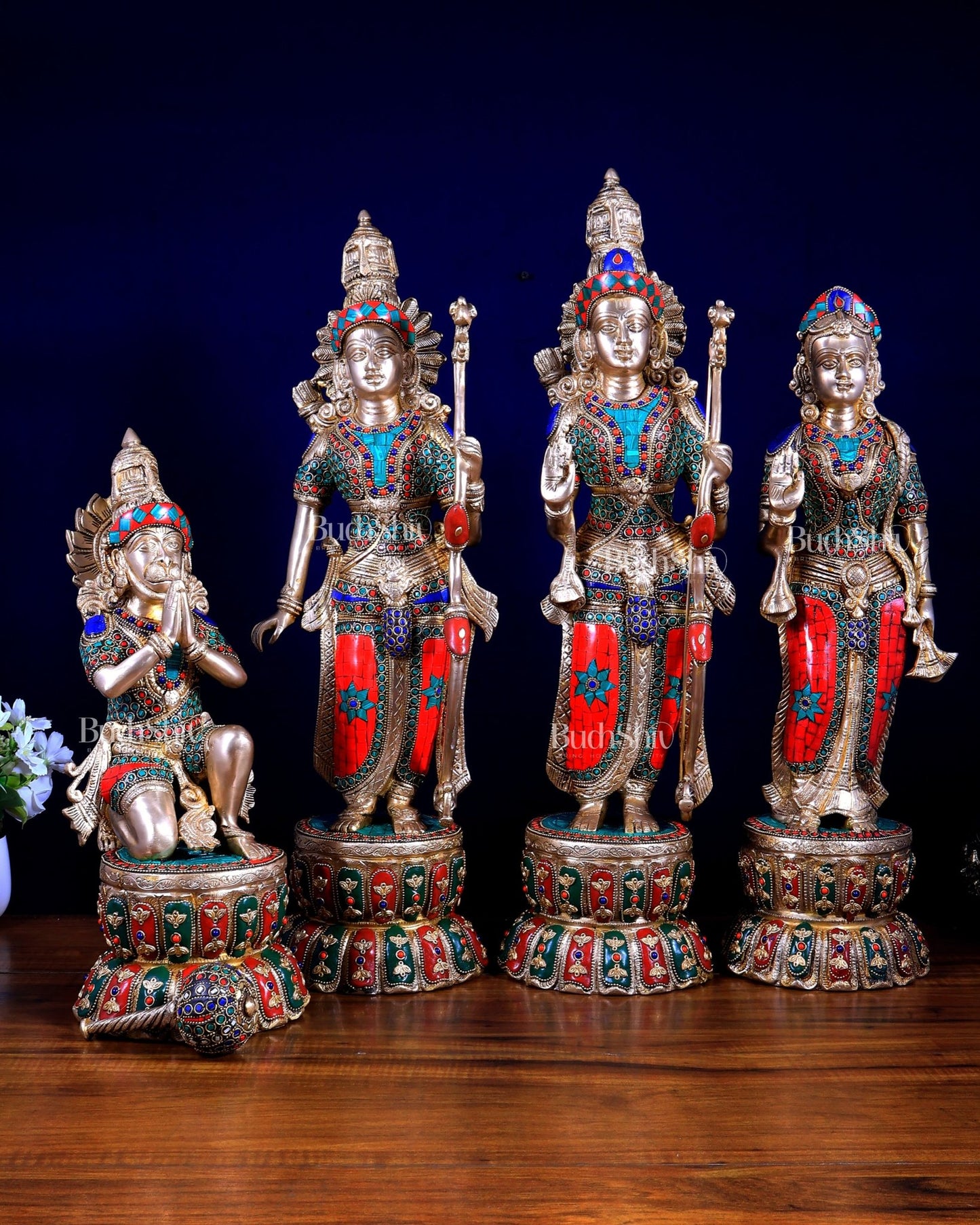 Multi colour Brass Ram Darbar Set Superfine idols 24" - Budhshiv.com