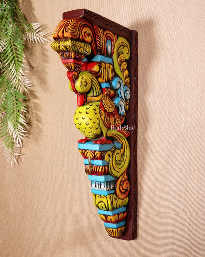 Multicolour Handcrafted Wooden Peacock Wall Bracket 14.5" - Budhshiv.com