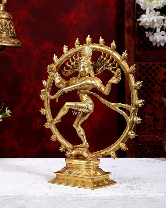 Nataraja Brass Statue golden tone 11.5" - Budhshiv.com