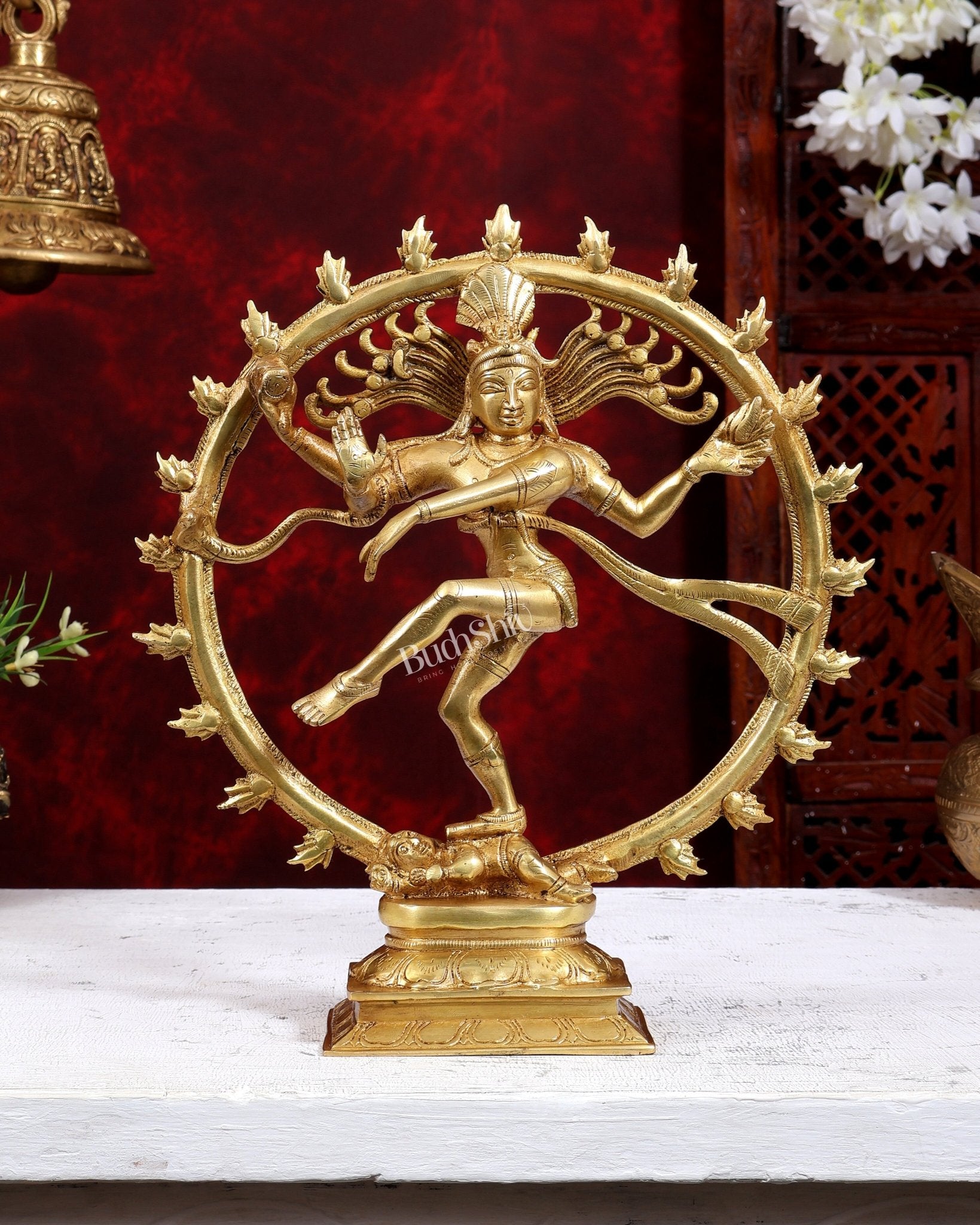 Nataraja Brass Statue golden tone 11.5" - Budhshiv.com