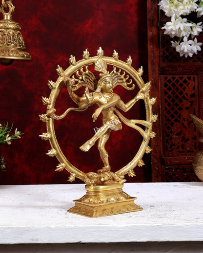 Nataraja Brass Statue golden tone 11.5" - Budhshiv.com