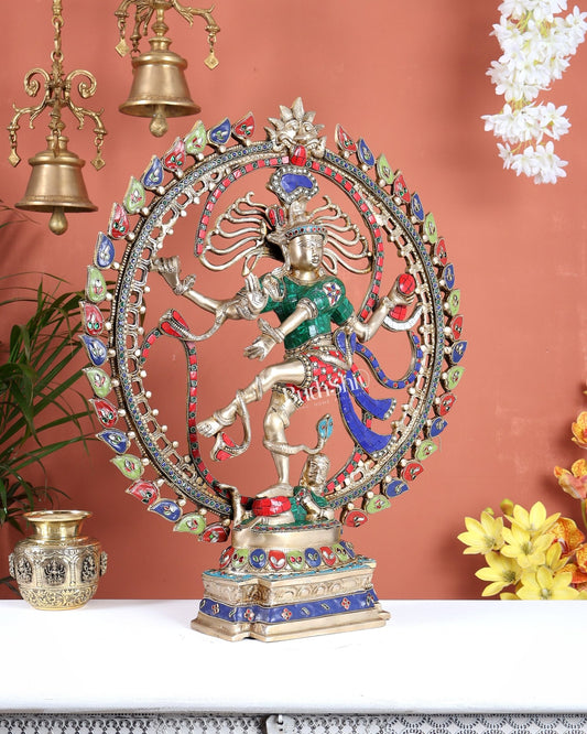 Nataraja Brass Statue with om aura - 25 inch - Budhshiv.com