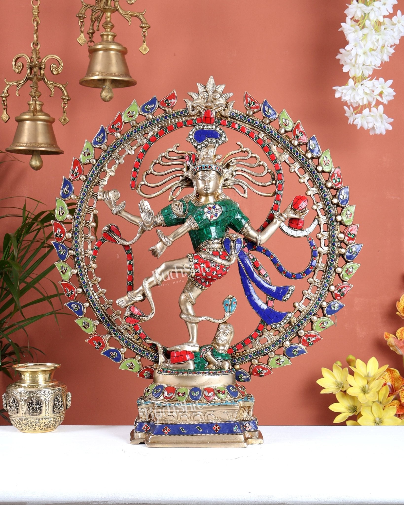 Nataraja Brass Statue with om aura - 25 inch - Budhshiv.com