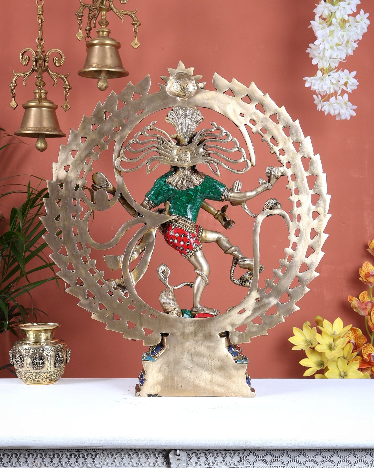 Nataraja Brass Statue with om aura - 25 inch - Budhshiv.com