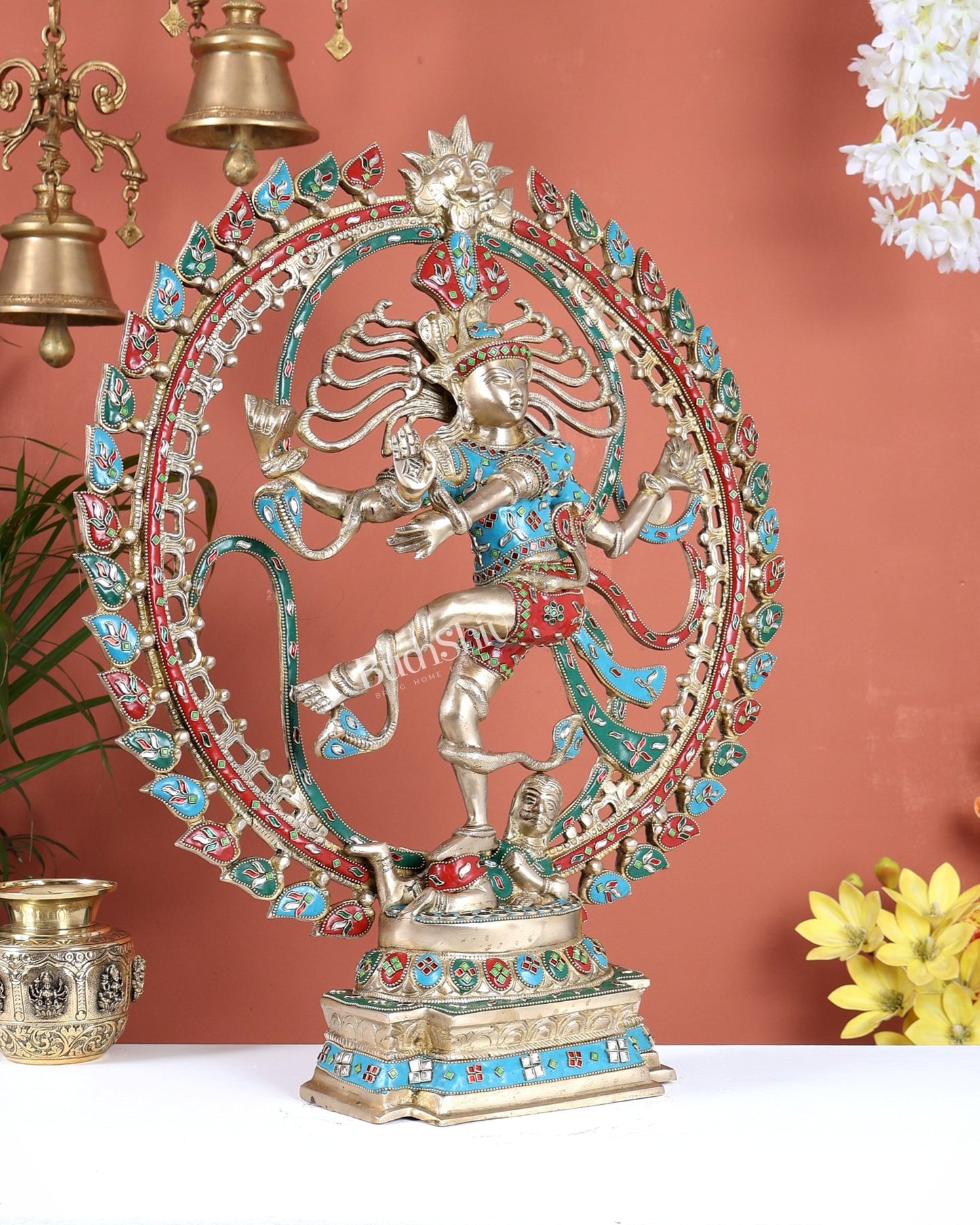 Nataraja Brass Statue with om Backdrop - 25 inch - Budhshiv.com