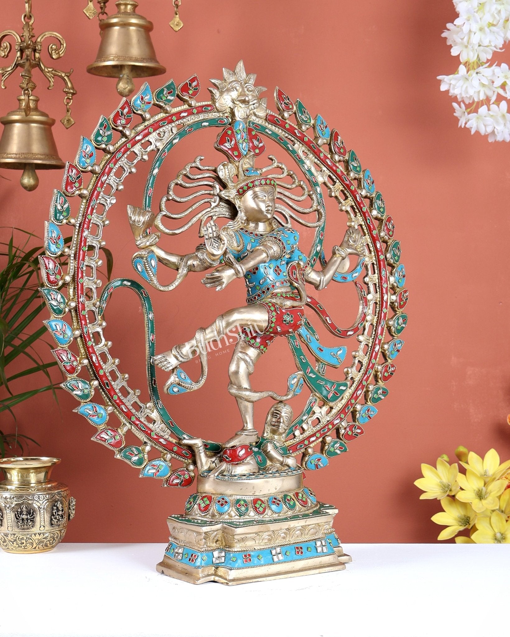 Nataraja Brass Statue with om Backdrop - 25 inch - Budhshiv.com