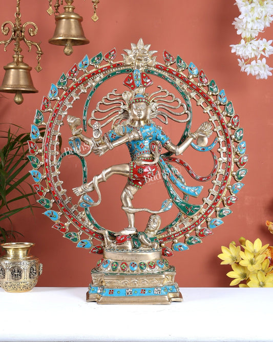 Nataraja Brass Statue with om Backdrop - 25 inch - Budhshiv.com