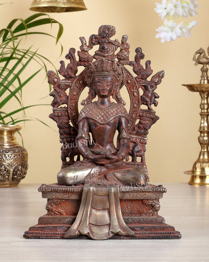 Nepalese Maitreya Buddha Statue – Super Red Silver Antique Tone | 11.5 Inch Future Buddha Décor - Budhshiv.com