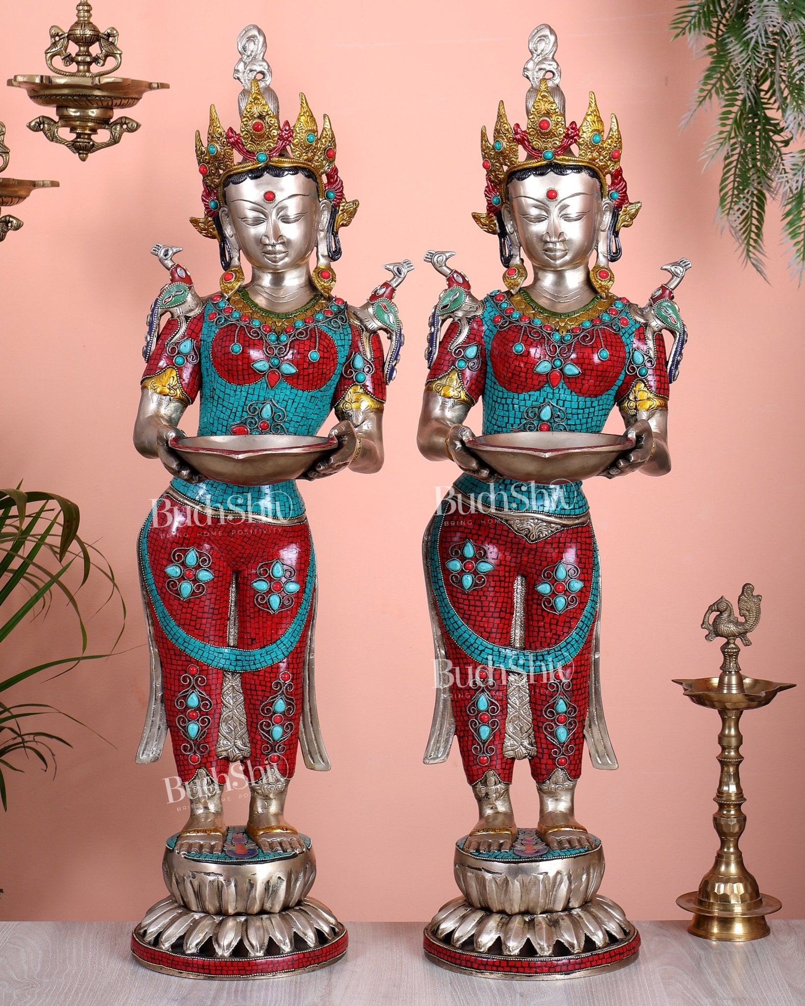Pair of Brass Deep Lady Welcome Lady Statues – Entrance Decor | 30.5 ...