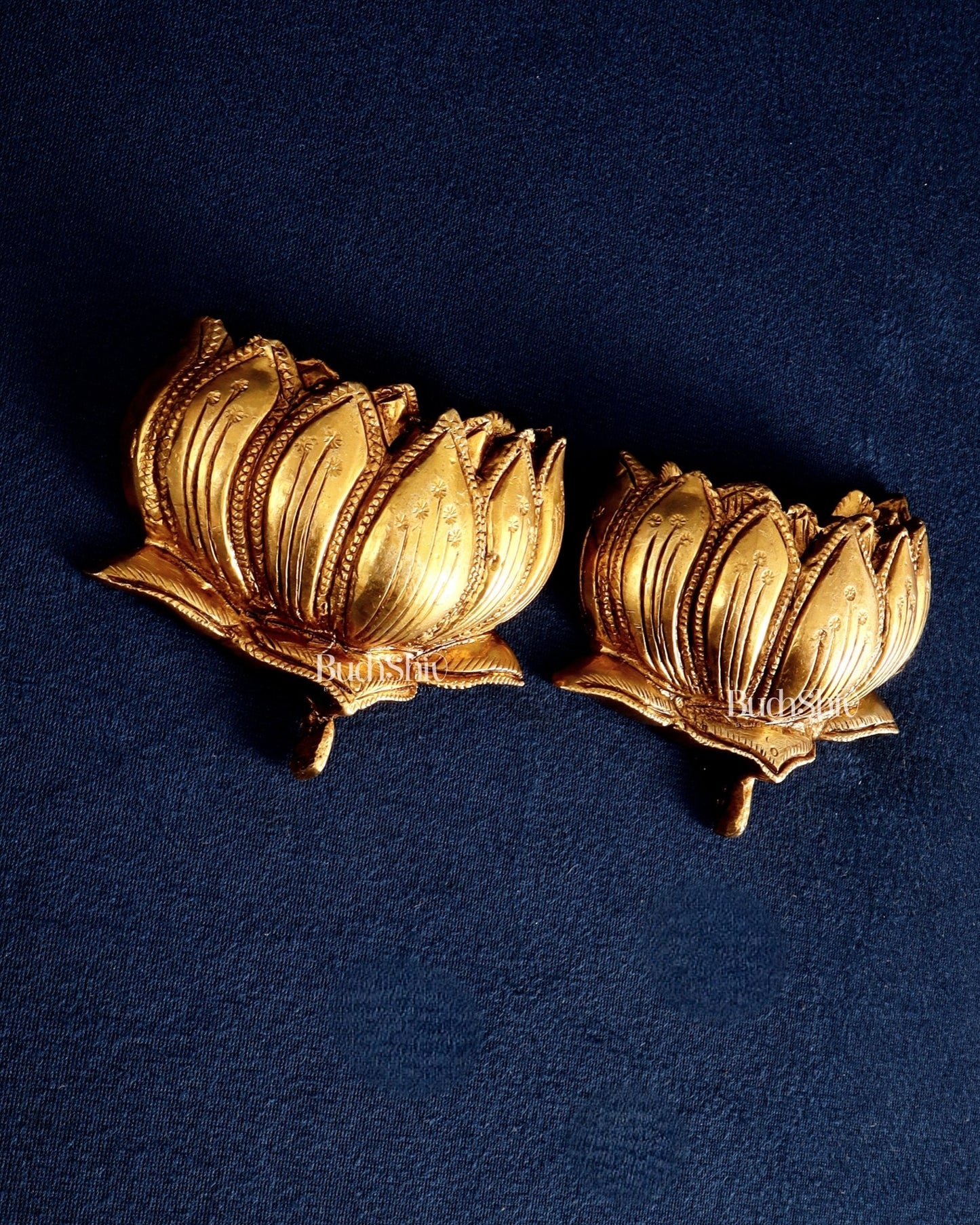 Pair of Brass Superfine Auspicious Lotus (Kamal) Wall Hangings – For Temple or Home Decor - Budhshiv.com
