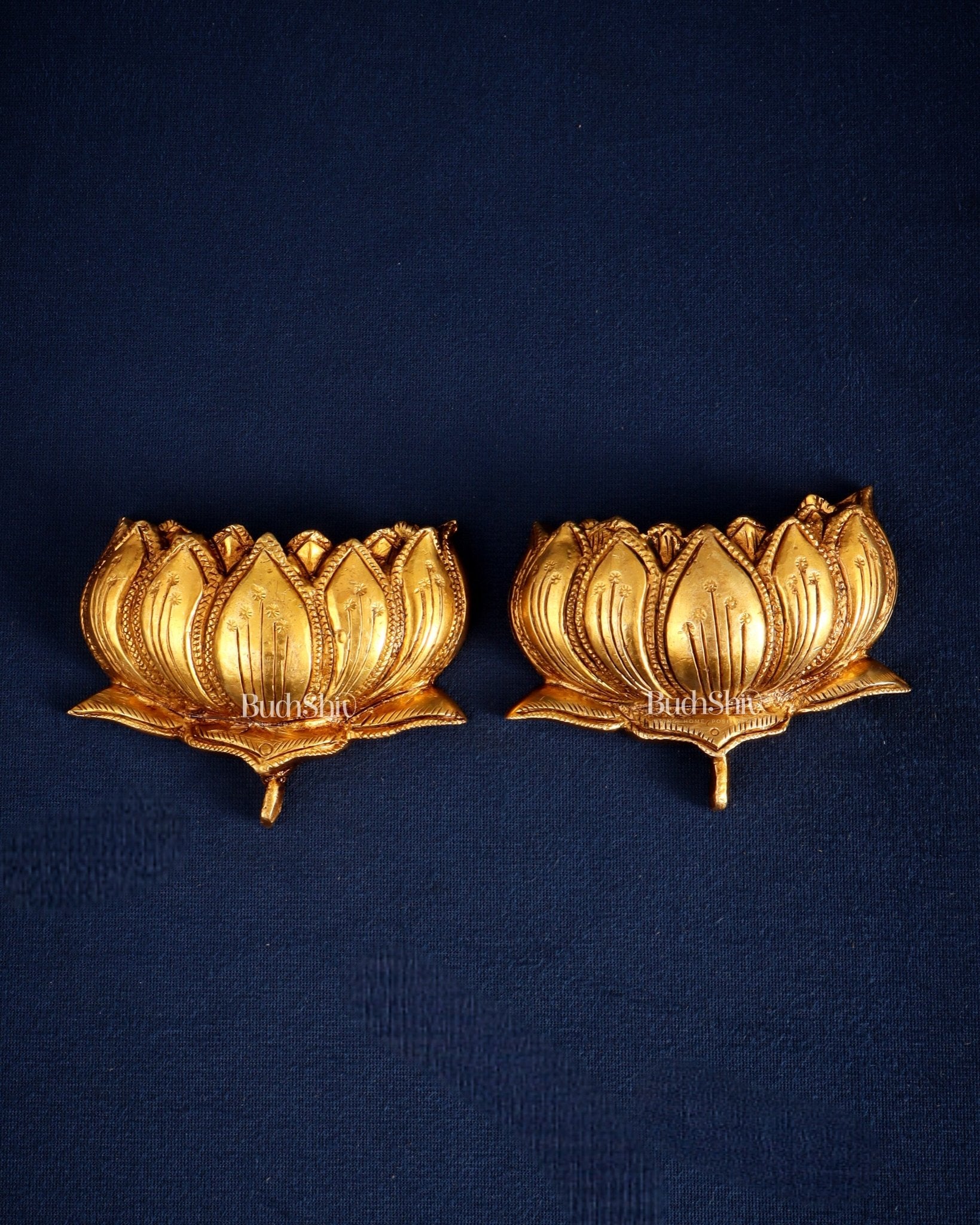 Pair of Brass Superfine Auspicious Lotus (Kamal) Wall Hangings – For Temple or Home Decor - Budhshiv.com