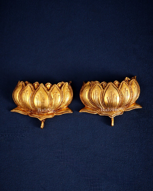 Pair of Brass Superfine Auspicious Lotus (Kamal) Wall Hangings – For Temple or Home Decor - Budhshiv.com