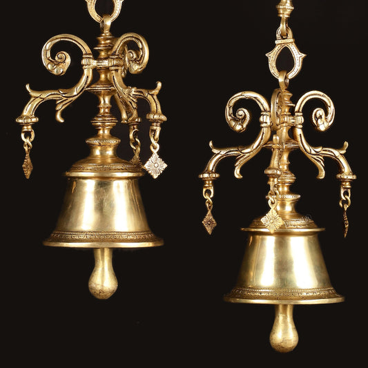 Pair of Brass Unique Hanging Temple Bells - Budhshiv.com