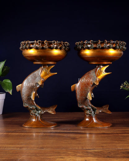 Pair of Designer Brass Jumping Dolphin Urli Bowls with Ghungroos | Festive Décor & Auspicious Gifting - Budhshiv.com