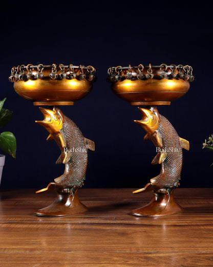 Pair of Designer Brass Jumping Dolphin Urli Bowls with Ghungroos | Festive Décor & Auspicious Gifting - Budhshiv.com