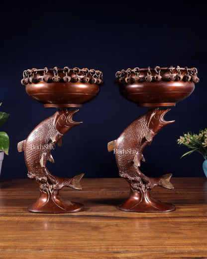 Pair of Designer Brass Jumping Dolphin Urli Bowls with Ghungroos | Festive Décor & Auspicious Gifting - Budhshiv.com