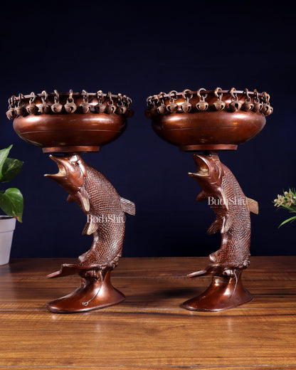 Pair of Designer Brass Jumping Dolphin Urli Bowls with Ghungroos | Festive Décor & Auspicious Gifting - Budhshiv.com