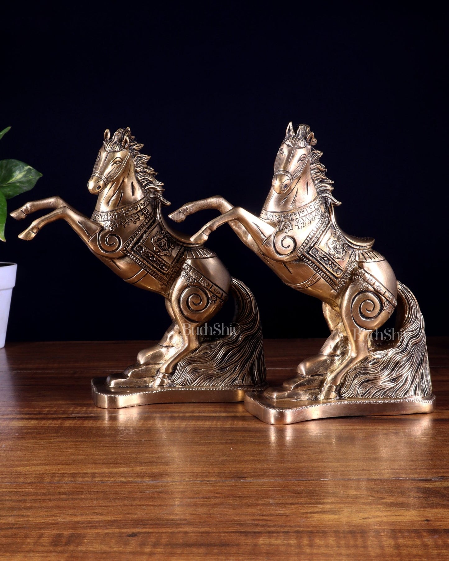 Pair of Pure Brass Feng Shui Horses – 8.5 Inch Each | 4.72 Kg | Vastu Good Luck Decor - Budhshiv.com