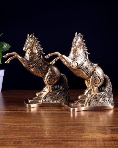 Pair of Pure Brass Feng Shui Horses – 8.5 Inch Each | 4.72 Kg | Vastu Good Luck Decor - Budhshiv.com