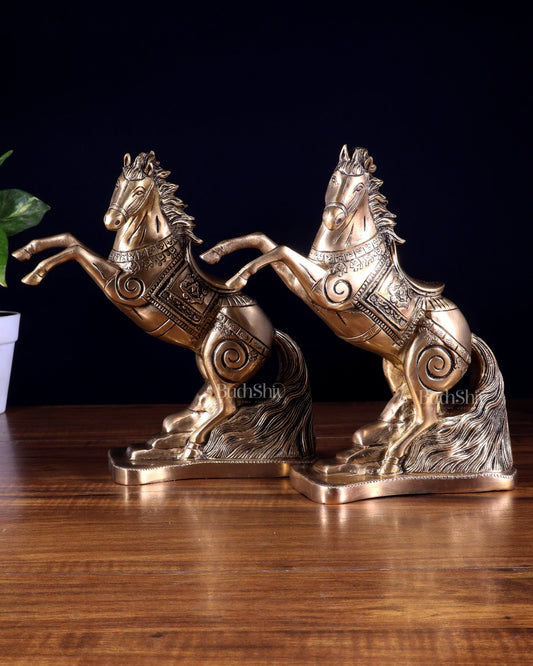 Pair of Pure Brass Feng Shui Horses – 8.5 Inch Each | 4.72 Kg | Vastu Good Luck Decor - Budhshiv.com
