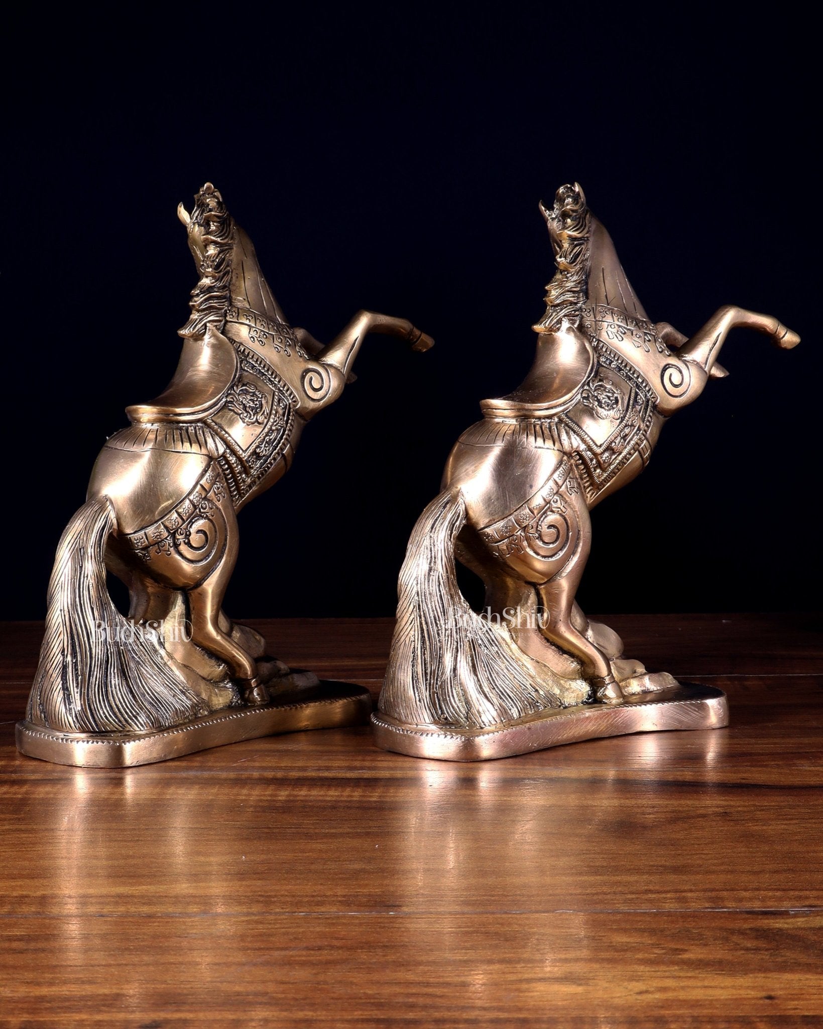 Pair of Pure Brass Feng Shui Horses – 8.5 Inch Each | 4.72 Kg | Vastu Good Luck Decor - Budhshiv.com