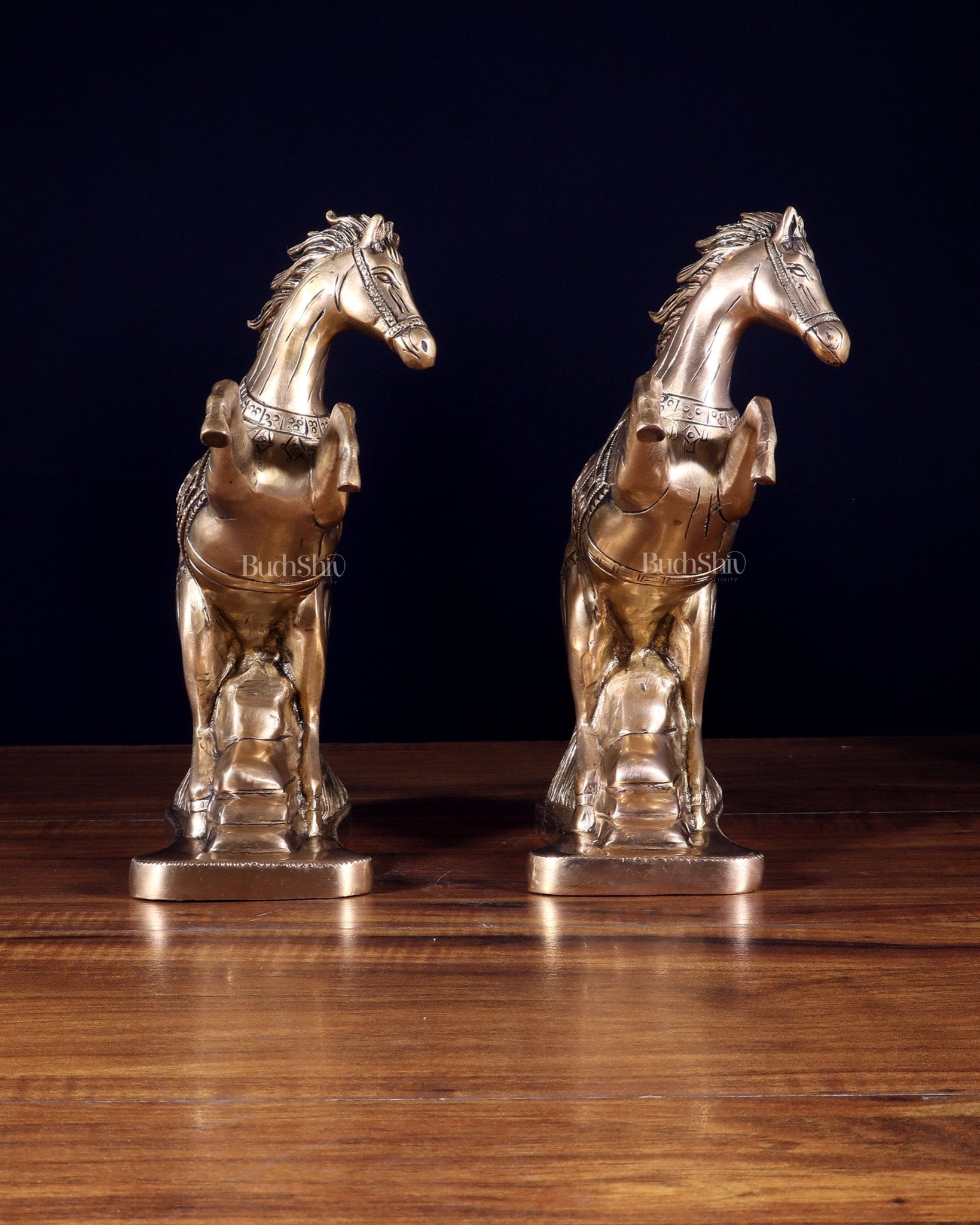 Pair of Pure Brass Feng Shui Horses – 8.5 Inch Each | 4.72 Kg | Vastu Good Luck Decor - Budhshiv.com