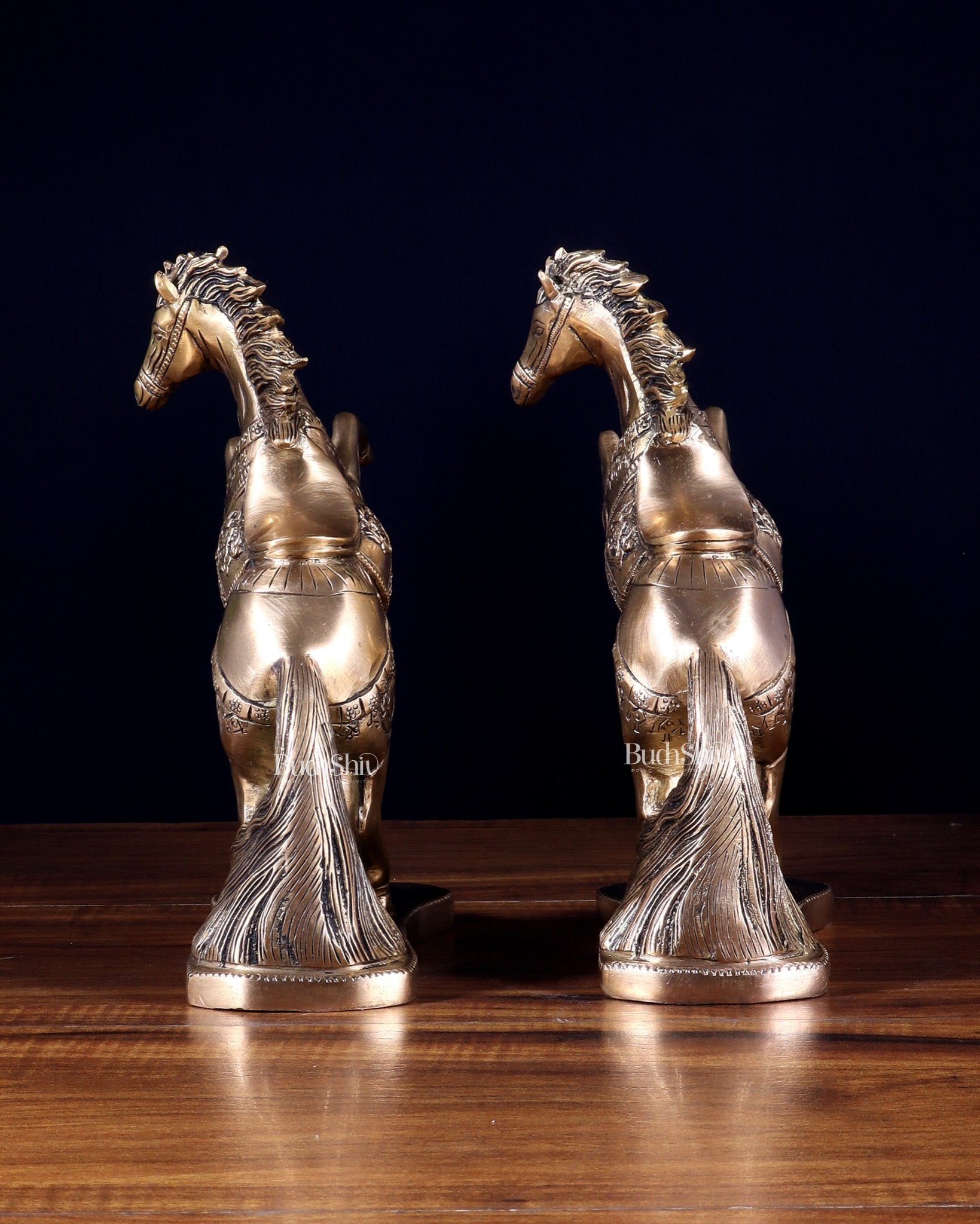 Pair of Pure Brass Feng Shui Horses – 8.5 Inch Each | 4.72 Kg | Vastu Good Luck Decor - Budhshiv.com