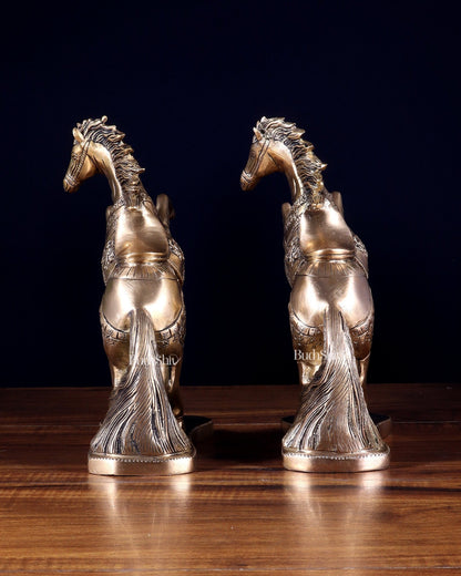 Pair of Pure Brass Feng Shui Horses – 8.5 Inch Each | 4.72 Kg | Vastu Good Luck Decor - Budhshiv.com