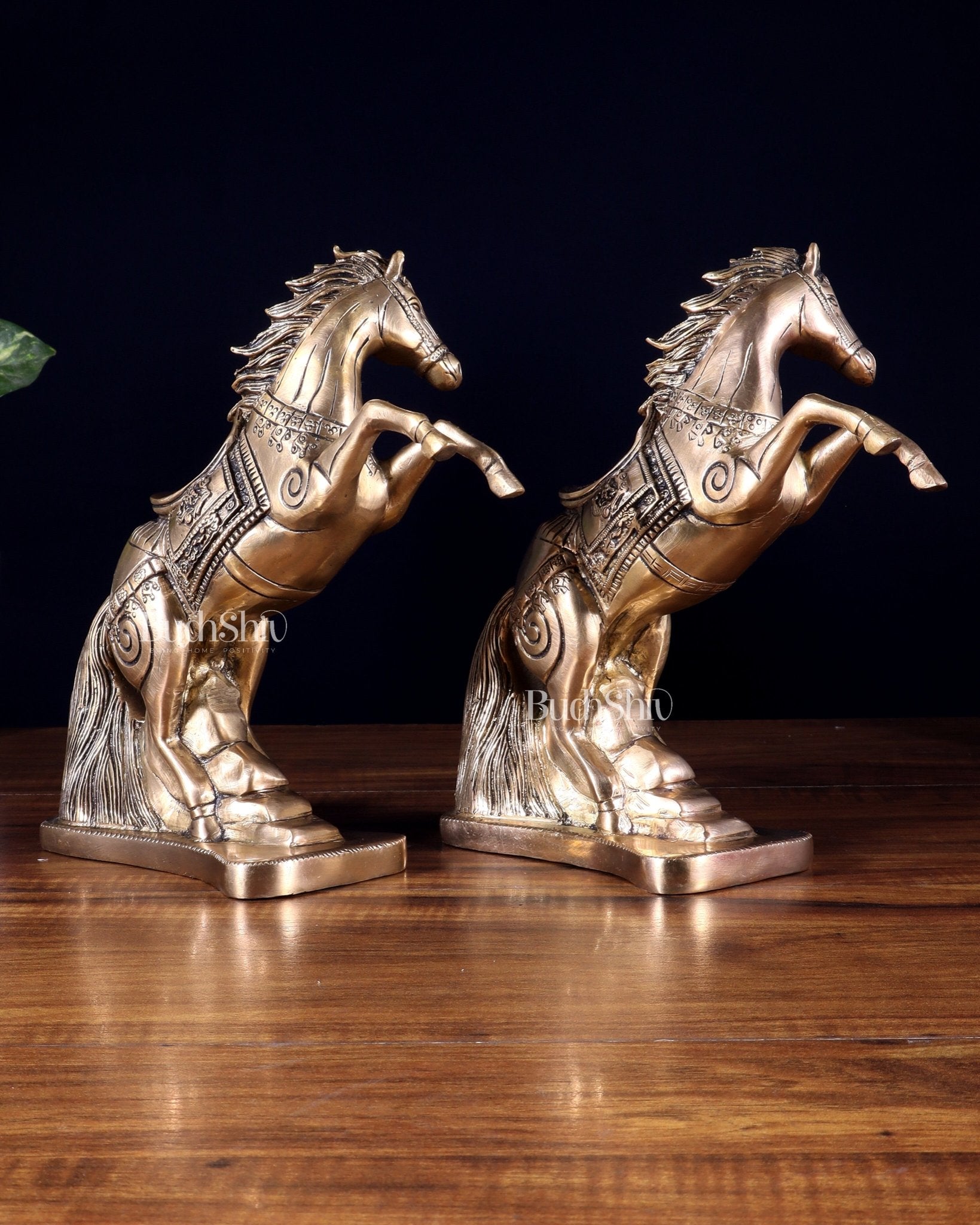 Pair of Pure Brass Feng Shui Horses – 8.5 Inch Each | 4.72 Kg | Vastu Good Luck Decor - Budhshiv.com