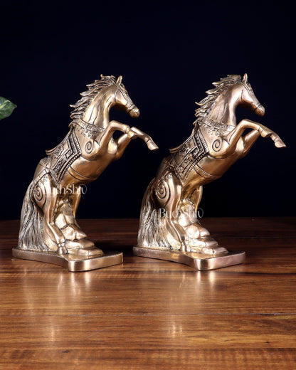 Pair of Pure Brass Feng Shui Horses – 8.5 Inch Each | 4.72 Kg | Vastu Good Luck Decor - Budhshiv.com