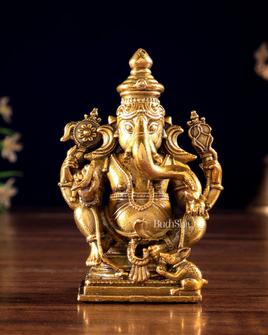 Panchaloha Bronze Ganesha Vigneshwara Idol | Mini 3 inch - Budhshiv.com