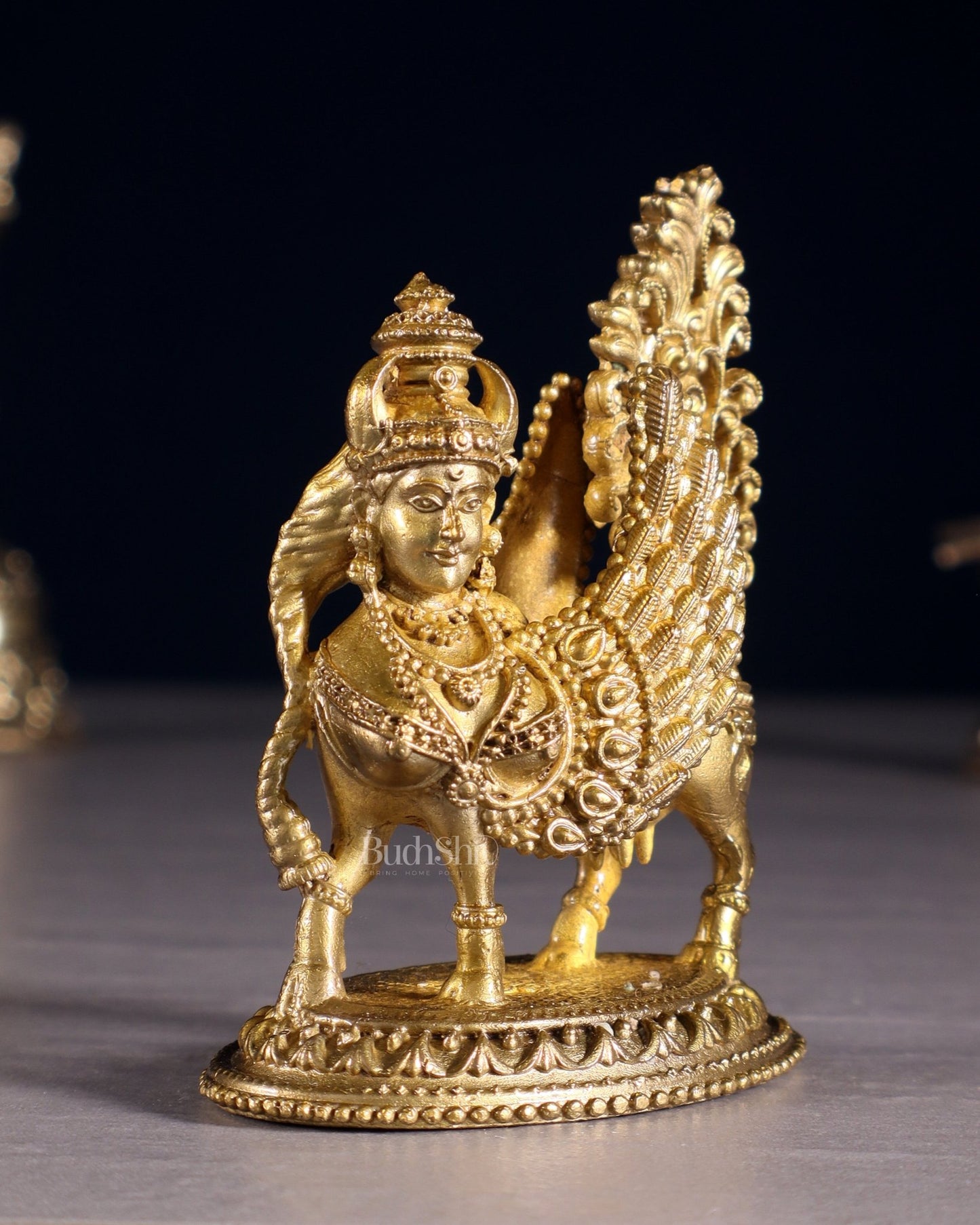 Panchaloha Pure Bronze Kamdhenu Cow Idol with Wings & Mother Face – 3.5" - Budhshiv.com
