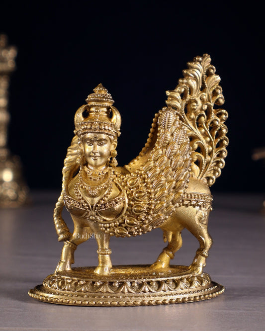 Panchaloha Pure Bronze Kamdhenu Cow Idol with Wings & Mother Face – 3.5" - Budhshiv.com