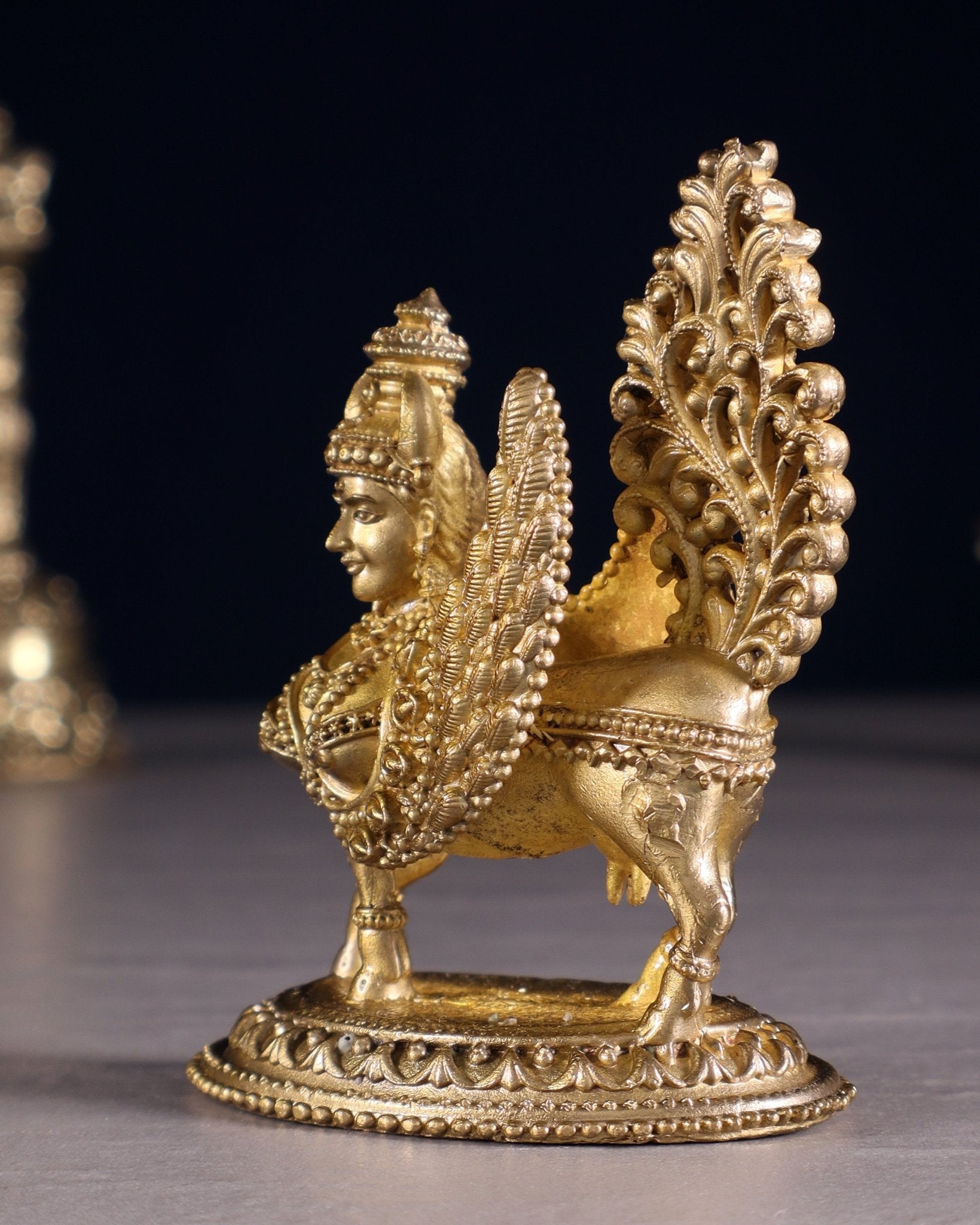 Panchaloha Pure Bronze Kamdhenu Cow Idol with Wings & Mother Face – 3.5" - Budhshiv.com