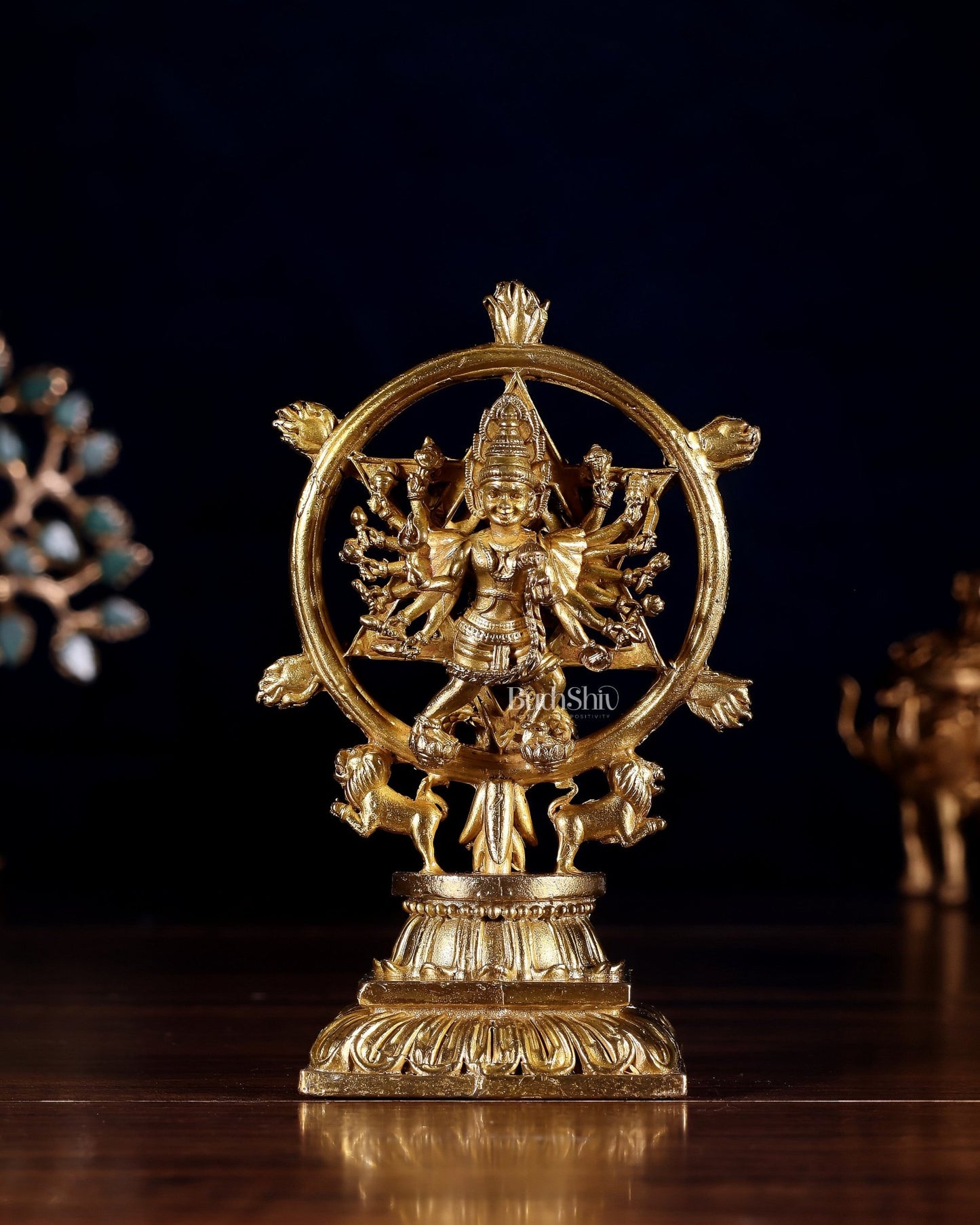 Panchaloha Pure Bronze Vishnu Sudarshana Chakrathalwar with Narasimha Idol – 4.5" - Budhshiv.com