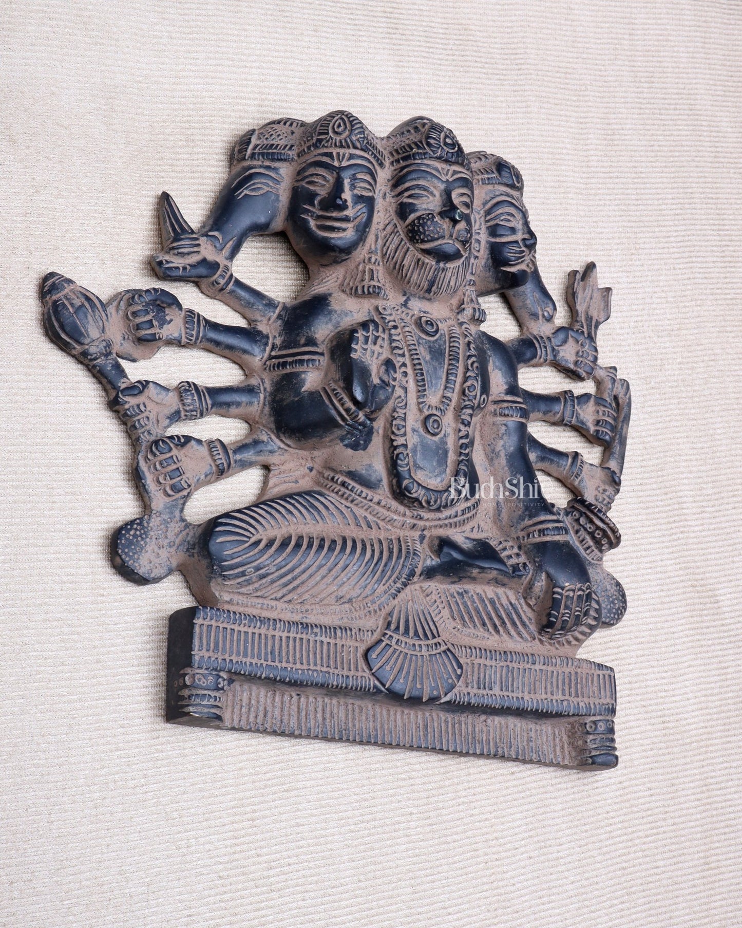 Panchmukhi Hanuman Brass Wall Hanging | Auspicious & Ward off Evil | 8" - Budhshiv.com