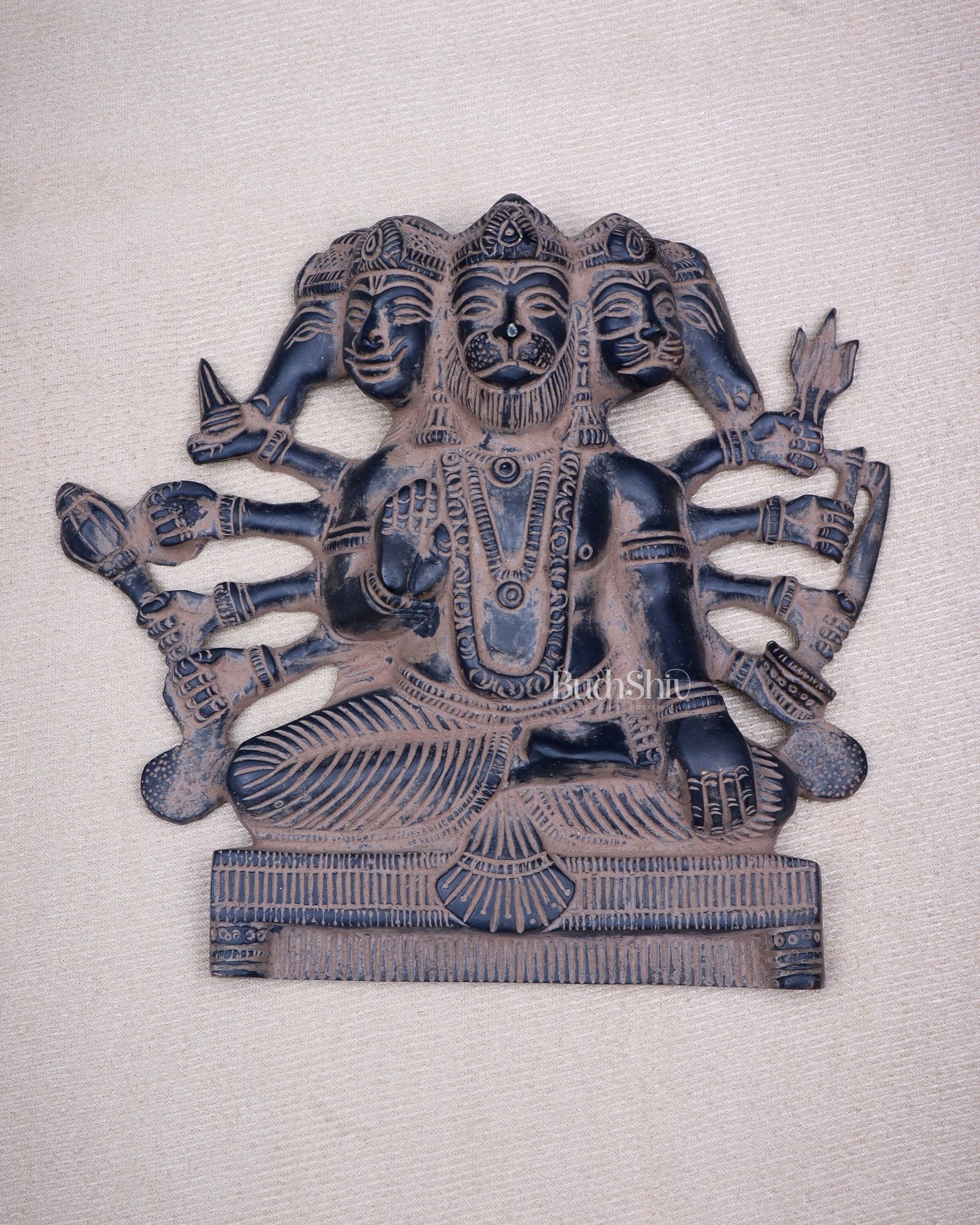 Panchmukhi Hanuman Brass Wall Hanging | Auspicious & Ward off Evil | 8" - Budhshiv.com