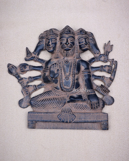 Panchmukhi Hanuman Brass Wall Hanging | Auspicious & Ward off Evil | 8" - Budhshiv.com