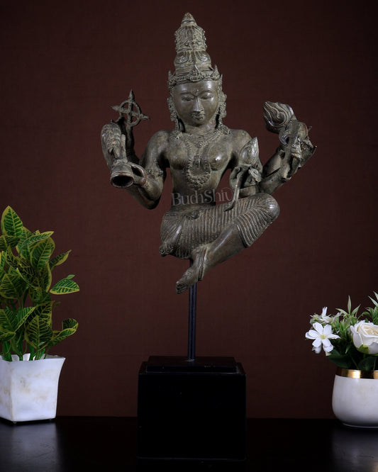 Parvati Bronze Decorative Sculpture on Wooden Base | Lost Wax Museum Style | 20.6 Inch Vintage Décor - Budhshiv.com