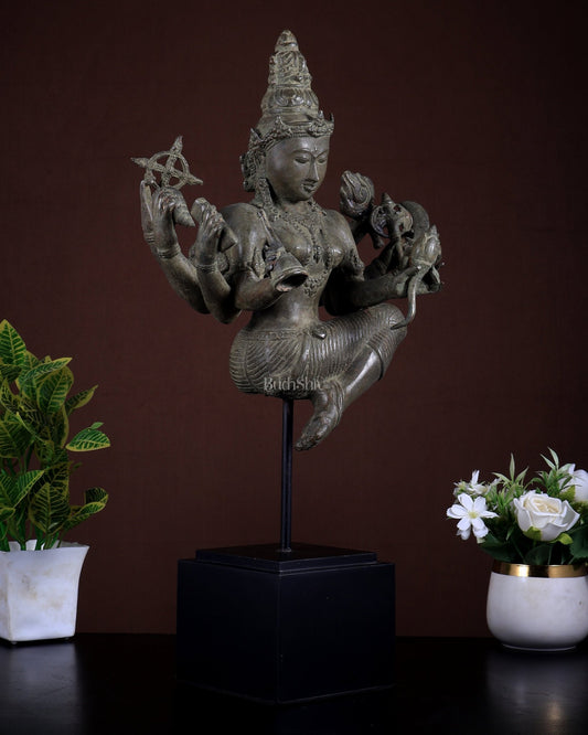 Parvati Bronze Decorative Sculpture on Wooden Base | Lost Wax Museum Style | 20.6 Inch Vintage Décor - Budhshiv.com