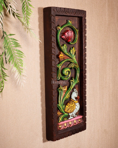 Peacock Handcrafted & Hand - Painted Wooden Wall Hanging Panel 15" - Budhshiv.com