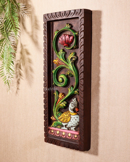 Peacock Handcrafted & Hand - Painted Wooden Wall Hanging Panel 15" - Budhshiv.com