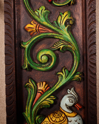 Peacock Handcrafted & Hand - Painted Wooden Wall Hanging Panel 15" - Budhshiv.com